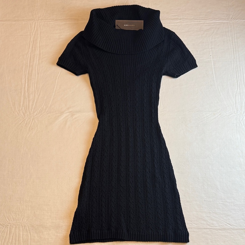 BCBGMaxAzria Women's Black Short Sleeve Knit Mini Sweater Dress Size S NWT
